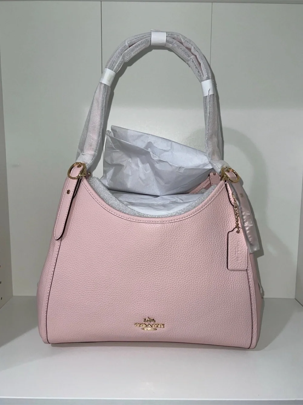 Coach Light Pink Pebbled Leather Shoulder Bag with Gold Hardware